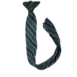 Boy's Navy Blue and Green‎ Stripe Clip On Necktie Tie 15"
